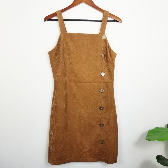 QED LONDON Tan Button Front Corduroy Dress 6 - Picture 2 of 7